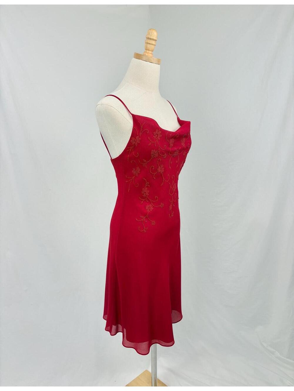 Vintage 90s Red Beaded Cowl Neck Dress XS / S